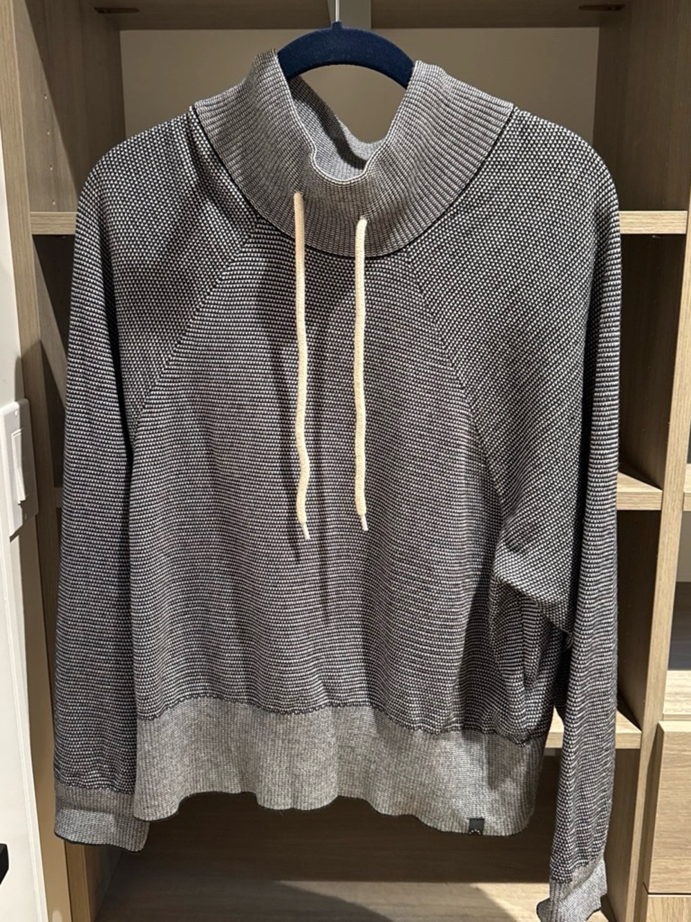 Varley Heather Gray Funnel Neck Sweater with Cream Drawcords